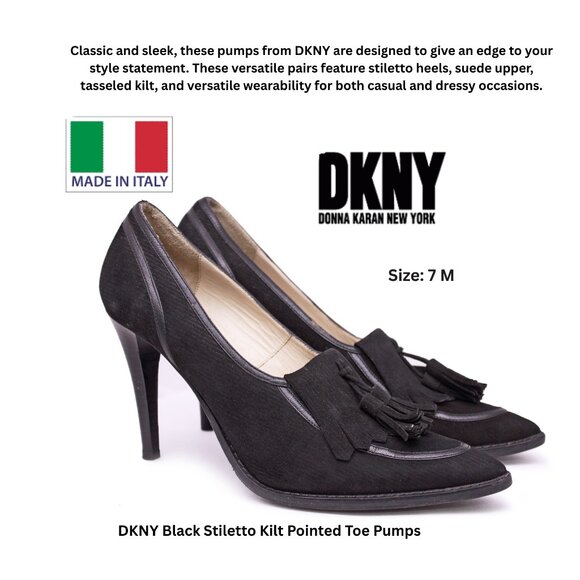 DKNY Black Stiletto Kilt Pointed Toe Pumps - Picture 1 of 12